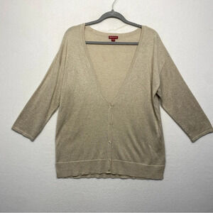 Merona Target V Neck Cardigan Sweater Metallic Gold XL 3/4 Sleeve